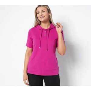 Joan Rivers French Terry Short Sleeve Hoodie Womens XXS Fuchsia Cotton Blend NEW